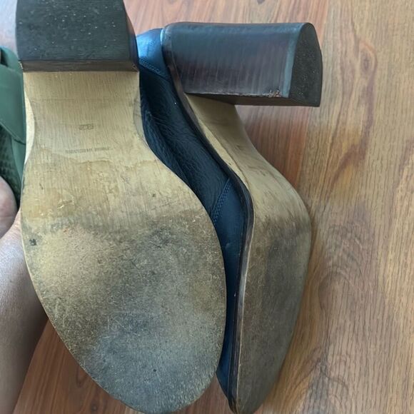 Madewell navy leather low boots booties with fringe chunky heel size 37 - Picture 5 of 7